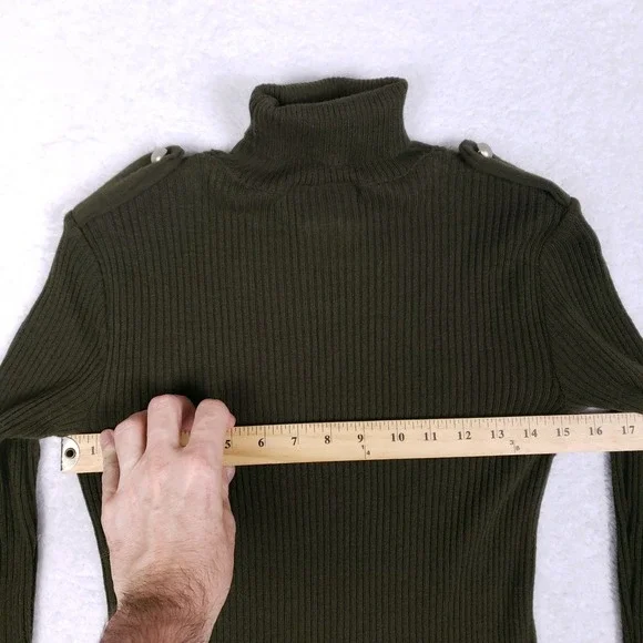 Amanda Charles Sweater Dress Small Olive Green Turtleneck Knit Military Chic - Picture 7 of 8